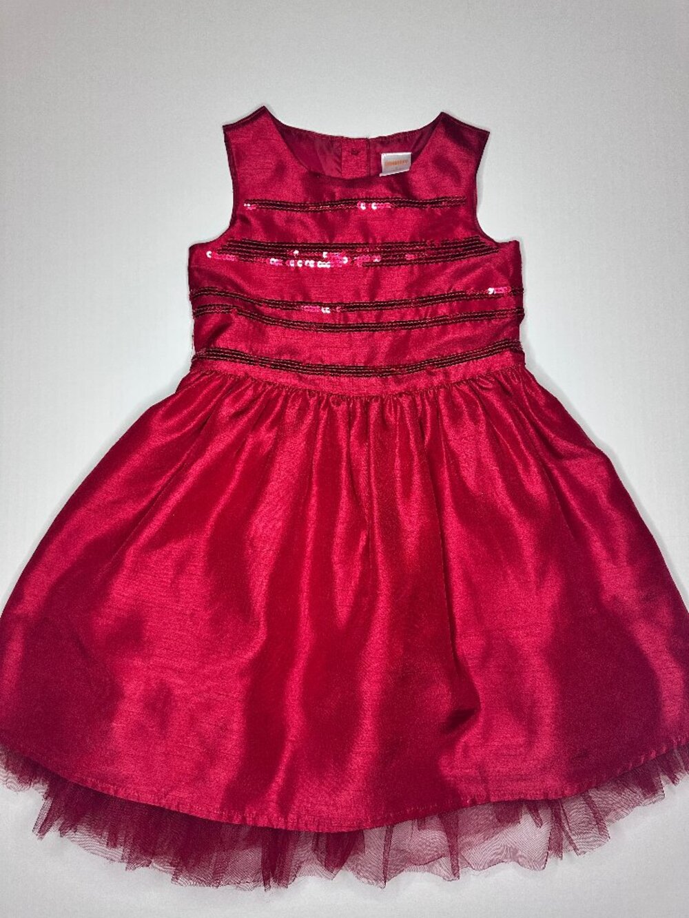 Gymboree Girls Red Satin Fit and Flare Tulle Sleeveless Holiday Dress Size 4